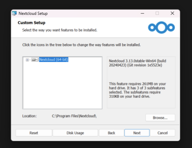 First tab in the Nextcloud-Client installation
